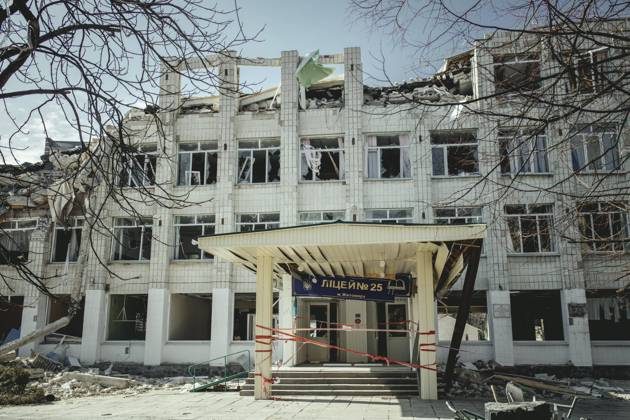 25. Schule, die am 4. März um 9:30 h durch einen russischen Raketenangriff zerstört wurde, Schytomir, Ukraine, Europa Copyright: imageBROKER FlorianxBachmeier iblfba08195416.jpg