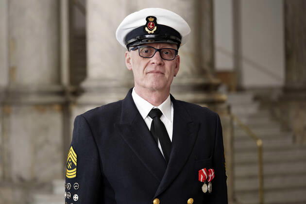 Seniorsergent Jim Skjold Pedersen, Vipperoed . takkede forFortjenstmedaljen ved den Offentlige audiens paa Christiansborg Slot, mandag den 4. april 2022 , Copenhagen Copyright: KeldxNavntoft KeldxNavntoftx COP10552 spdk20220404-145411-L