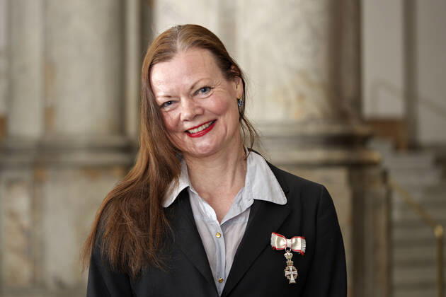 Professor ved Koebenhavns Universitet, ph.d., Cand.scient.pol. Lene Hansen, Frederiksberg, takkede for Ridderkorset ved den Offentlige audiens paa Christiansborg Slot, mandag den 4. april 2022 , Copenhagen Copyright: KeldxNavntoft KeldxNavntoftx COP10552 spdk20220404-145532-L