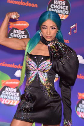 SANTA MONICA, CA - APRIL 9: Sasha Banks at the 2022 Nickelodeon Kids Choice Awards at the Barker Hangar in Santa Monica, California on April 9, 2022. Copyright: xJeffreyxMayer JTMPhotosx