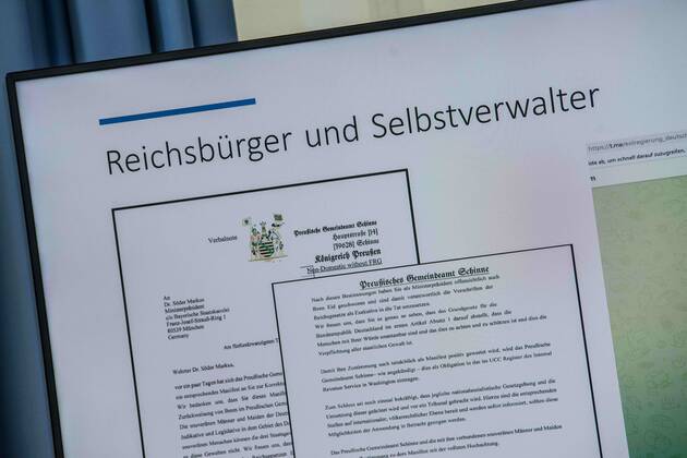 April 11, 2022, Munich, Bavaria, Germany: The Bavarian Verfassungsschutz (Secret Service, Office for the Protection of the Constitution) released the 2021 report detailing threats to the state of Bavaria and the country. Over the past years, conspiracy theorists, new age and wellness extremists, right-extremists, and various enemies of democracy have taken a leading role against the German state and society, with imagery such as the August 2020 storming of the Reichstag and May 2020 3,000 Corona rebels demonstrating at Marienplatz in Munch associated with it. Numerous participants in that storming come from the Bavarian scene and are radicalizing at increasing rates. Munich Germany - ZUMAb160 20220411_zbp_b160_016 Copyright: xSachellexBabbarx