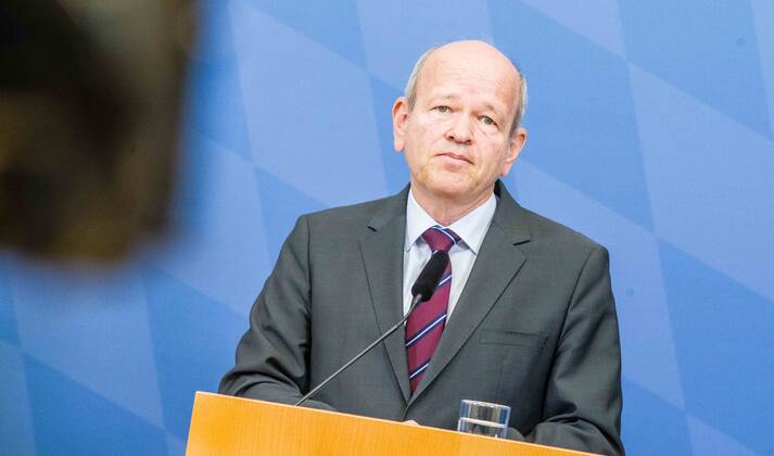April 11, 2022, Munich, Bavaria, Germany: BURKHARD KOERNER (Burkhard Ko¶rner) Praesident of the Bavarian Verfassungsschutz. The Bavarian Verfassungsschutz (Secret Service, Office for the Protection of the Constitution) released the 2021 report detailing threats to the state of Bavaria and the country. Over the past years, conspiracy theorists, new age and wellness extremists, right-extremists, and various enemies of democracy have taken a leading role against the German state and society, with imagery such as the August 2020 storming of the Reichstag and May 2020 3,000 Corona rebels demonstrating at Marienplatz in Munch associated with it. Numerous participants in that storming come from the Bavarian scene and are radicalizing at increa - ZUMAb160 20220411_zbp_b160_030 Copyright: xSachellexBabbarx