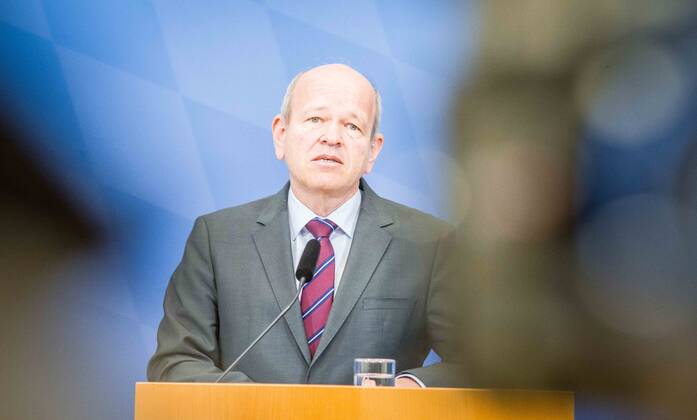 April 11, 2022, Munich, Bavaria, Germany: BURKHARD KOERNER (Burkhard Ko¶rner) Praesident of the Bavarian Verfassungsschutz. The Bavarian Verfassungsschutz (Secret Service, Office for the Protection of the Constitution) released the 2021 report detailing threats to the state of Bavaria and the country. Over the past years, conspiracy theorists, new age and wellness extremists, right-extremists, and various enemies of democracy have taken a leading role against the German state and society, with imagery such as the August 2020 storming of the Reichstag and May 2020 3,000 Corona rebels demonstrating at Marienplatz in Munch associated with it. Numerous participants in that storming come from the Bavarian scene and are radicalizing at increa - ZUMAb160 20220411_zbp_b160_032 Copyright: xSachellexBabbarx
