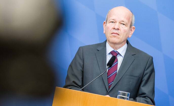 April 11, 2022, Munich, Bavaria, Germany: BURKHARD KOERNER (Burkhard Ko¶rner) Praesident of the Bavarian Verfassungsschutz. The Bavarian Verfassungsschutz (Secret Service, Office for the Protection of the Constitution) released the 2021 report detailing threats to the state of Bavaria and the country. Over the past years, conspiracy theorists, new age and wellness extremists, right-extremists, and various enemies of democracy have taken a leading role against the German state and society, with imagery such as the August 2020 storming of the Reichstag and May 2020 3,000 Corona rebels demonstrating at Marienplatz in Munch associated with it. Numerous participants in that storming come from the Bavarian scene and are radicalizing at increa - ZUMAb160 20220411_zbp_b160_034 Copyright: xSachellexBabbarx
