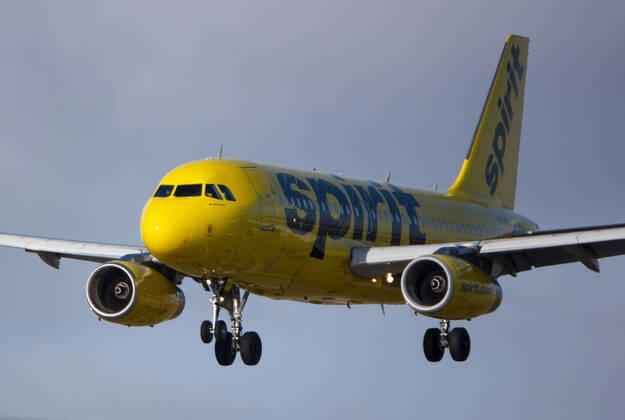 April 11, 2022, Los Angeles, California, USA: A Spirit Airlines arrives at Los Angeles International Airport, known as LAX. Los Angeles USA  - ZUMA 20220411_mda_a97_224 Copyright: xK.C.xAlfredx