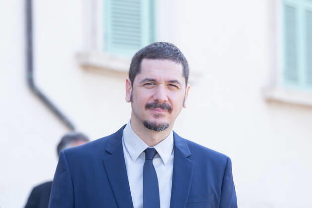 Italy: Nominees for David di Donatello 2022 Awards in Rome Gabriele Mainetti in front of entrance to Quirinal Palace in Rome for presentation ceremony of nominations for David di Donatello 2022 awards Rome Italy Copyright: MatteoxNardone