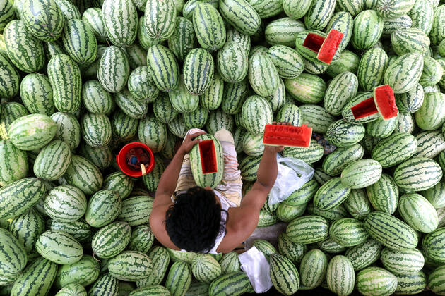 Bilder des Jahres 2022, News 05 Mai News Themen der Woche KW18 News Bilder des Tages May 8, 2022, Tongi, Gazipur, Bangladesh: A vendor is selling watermelons in the scorching heat of summer. Tongi Bangladesh - ZUMAk174 20220508_zip_k174_001 Copyright: xSyedxMahabubulxKaderx