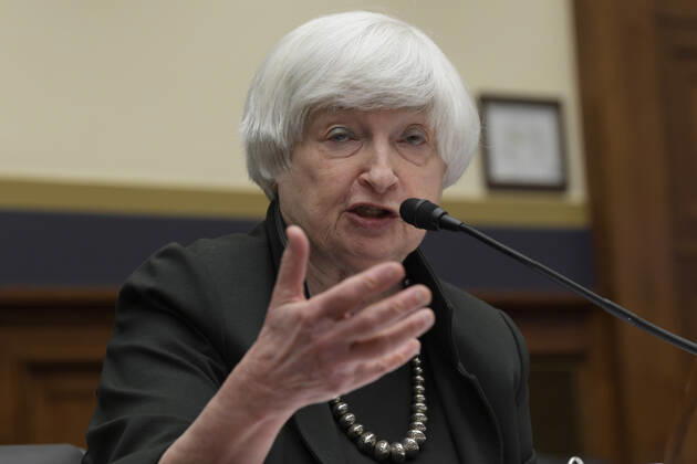 May 12, 2022, Washington, DC, United States: Secretary of the Treasury Janet Yellen testifies before the House Financial Services Full Committee during a hearing about The Annual Report of the Financial Stability Oversight Council at Rayburn HOB Capitol Hill in Washington DC, USA. Washington United States - ZUMAs197 20220512_zaa_s197_160 Copyright: xLeninxNollyx
