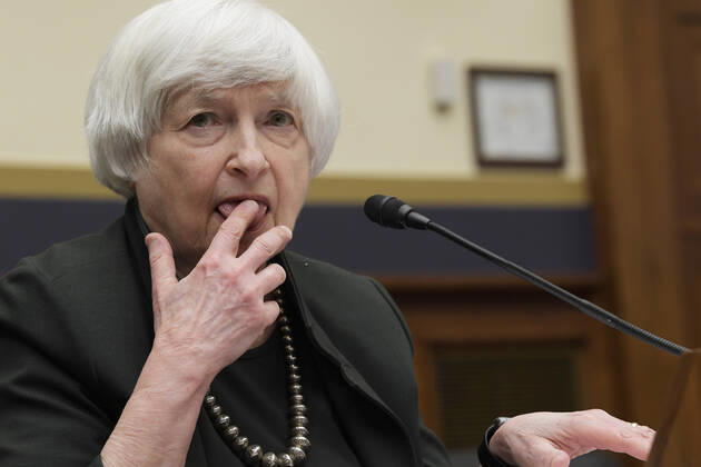May 12, 2022, Washington, DC, United States: Secretary of the Treasury Janet Yellen testifies before the House Financial Services Full Committee during a hearing about The Annual Report of the Financial Stability Oversight Council at Rayburn HOB Capitol Hill in Washington DC, USA. Washington United States - ZUMAs197 20220512_zaa_s197_159 Copyright: xLeninxNollyx