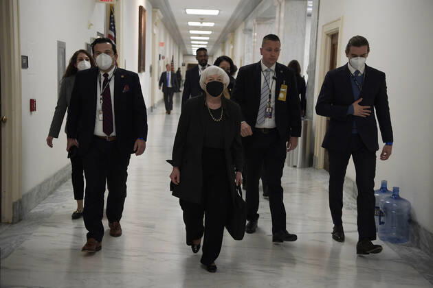 May 12, 2022, Washington, DC, United States: Secretary of the Treasury Janet Yellen arrives to testifies before the House Financial Services Full Committee about The Annual Report of the Financial Stability Oversight Council at Rayburn HOB Capitol Hill in Washington DC, USA. Washington United States - ZUMAs197 20220512_zaa_s197_156 Copyright: xLeninxNollyx