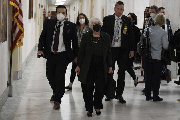 May 12, 2022, Washington, DC, United States: Secretary of the Treasury Janet Yellen arrives to testifies before the House Financial Services Full Committee about The Annual Report of the Financial Stability Oversight Council at Rayburn HOB Capitol Hill in Washington DC, USA. Washington United States - ZUMAs197 20220512_zaa_s197_152 Copyright: xLeninxNollyx
