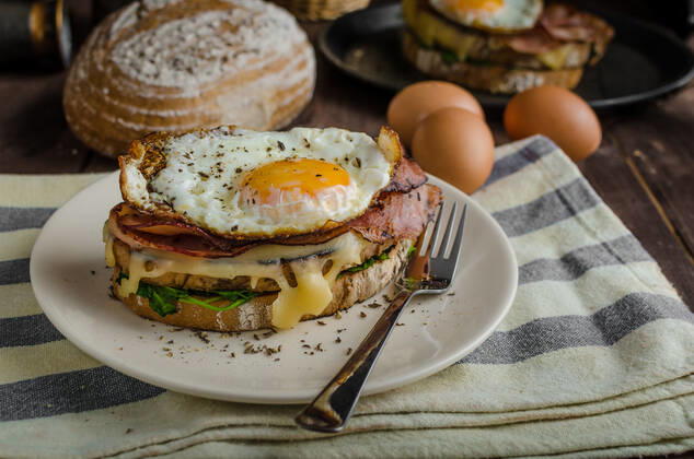 Croque madame delicious french breakfast with ham, cheese, egg and spinach with garlic , 22989792.jpg, croque, madame, breakfast, egg, sandwich, ham, french, monsieur, fried, cheese, food, bread, toast, white, cuisine, melted, traditional, yolk, plate, toasted, closeup, fast, eggs, coffee, meal, lunch, hot, sauce, tasty, delicious, baked, bechamel, sunny, snack, france, salad, fresh, grilled, madam, dish, lettuce, original, hard, spinach, garlic, bio, organic, dark, darkness, old school,