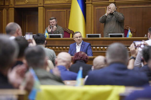 Bilder des Jahres 2022, News 05 Mai News Themen der Woche KW20 News Bilder des Tages May 22, 2022, Kyiv, Ukraine: Polish President Andrzej Duda delivers an in person address to a plenary session of the Ukrainian parliament known as the Verkhovna Rada, May 22, 2022 in Kyiv, Ukraine. Duda urged Ukraine not to give into the demands of Russian President Vladimir Putin. Kyiv Ukraine - ZUMAp138 20220522_zaa_p138_016 Copyright: xSarsenovxDaniiar UkrainexPresidex