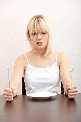 Hungry woman screaming., model released, , 2096001.jpg, adult, background, beautiful, blond, breakfast, caucasian, crave, craving, desire, dieting, dinner, eat, empty, female, food, fork, girl, hair, hand, health, healthy, hunger, hungry, knife, lifestyle, lunch, one, plate, pretty, screaming, service, sitting, snack, studio, table, thirst, unhealthy, white, women, young,