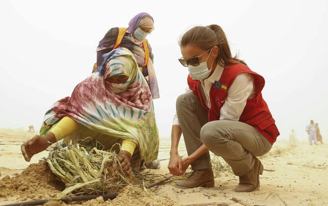 Bilder des Jahres 2022, Entertainment 06 Juni Entertainment Themen der Woche KW22 Entertainment Bilder des Tages Königin Letizia zu Besuch in Mauretanien - Tag 2 Queen Letizia of Spain (R) visits a project for the setting up of orchards in the desert, funded by Spanish Cooperation, in Nouakchott, on the last day of her trip to Mauritania, 02 June 2022. Queen Letizia of Spain visits Mauritania !ACHTUNG: NUR REDAKTIONELLE NUTZUNG!  Copyright: xChemaxMoyax GRAF4684 20220602-9ca196fdb9680f51b184c96a33a58b240404747c