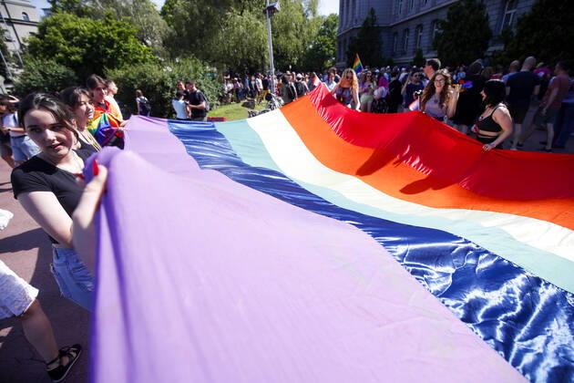 21st Zagreb Pride Parade Participants hold a giant rainbow-coloured flag during the 21st Zagreb Pride march for equality under the ironic motto Give us our four walls! , in Zagreb, Croatia, on Junce 4, 2022. SlavkoxMidzor PIXSELL