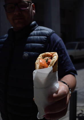 Greece: Popular street food Souvlaki prices soar under inflation A man holds the traditional street food Souvlaki he has just bought from a restaurant. The price of Greece s most popular street food soar, as inflation has increased to around 10.7 percent in May from 10.2 percent in April, reaching its highest level in 28 years. Athens Greece Copyright: DimitrisxAspiotis