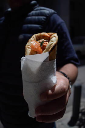 Greece: Popular street food Souvlaki prices soar under inflation A man holds the traditional street food Souvlaki he has just bought from a restaurant. The price of Greece s most popular street food soar, as inflation has increased to around 10.7 percent in May from 10.2 percent in April, reaching its highest level in 28 years. Athens Greece Copyright: DimitrisxAspiotis