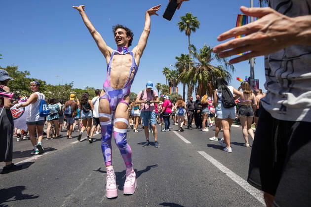 June 10, 2022, Tel Aviv, Israel: Participants in the annual Pride Parade in Tel Aviv. Tens of thousands of members of the lesbian, gay, bisexual, transgender and queer community and their supporters participated in the parade. The Tel Aviv Pride Parade is the largest Pride event in the Middle East. Tel Aviv Israel - ZUMAs197 20220610_zaa_s197_206 Copyright: xRonenxTivonyx