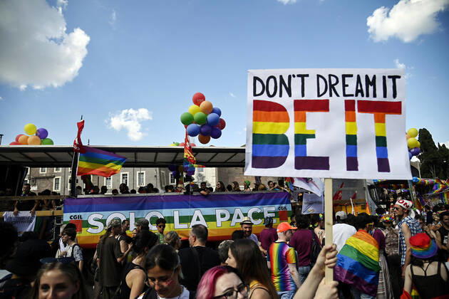 June 11, 2022, Rome: Members and supporters of the lesbian, gay, bisexual and transgender (LGBT) community take part in the Pride parade in Rome, Italy, 11 June 2022. ANSA RICCARDO ANTIMIANI Rome - ZUMAa110 20220611_zaf_a110_008 Copyright: xRiccardoxAntimianix