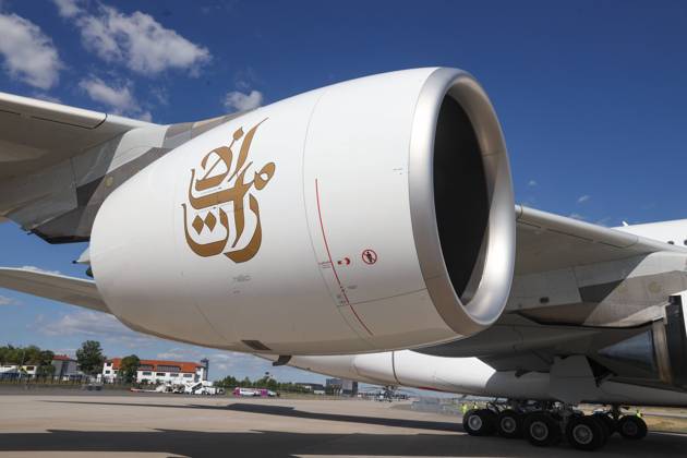 DEU, Deutschland, Brandenburg, Schönefeld, 21.06.2022: ILA Berlin Air Show (Internationale Luft- und Raumfahrtausstellung Berlin). Ankunft A6-EVS Emirates Airbus A380-842