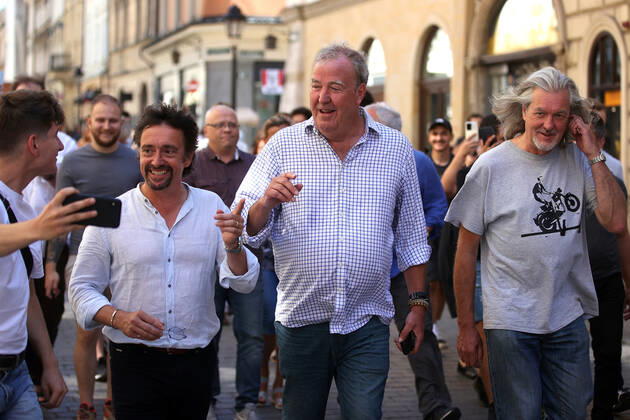 June 24, 2022, Krakow, Poland: The Grand Tour stars, Jeremy Clarkson, Richard Hammond and James May, visit Cracow, Poland, while on tour filming the show. The Grand Tour is a British motoring television series, created by Jeremy Clarkson, Richard Hammond, James May, and Andy Wilman, made for Amazon exclusively for its online streaming service Amazon Prime Video which premiered in 2016. The programme was conceived in the wake of the departure of Clarkson, Hammond, May and Wilman from the BBC series Top Gear. Krakow Poland - ZUMAs197 20220624_zaa_s197_592 Copyright: xVitoxCorleonex