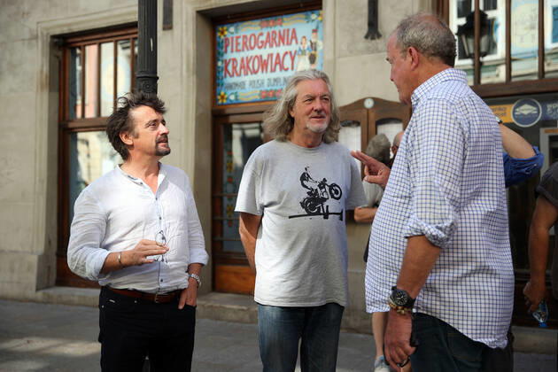 June 24, 2022, Krakow, Poland: The Grand Tour stars, Jeremy Clarkson, Richard Hammond and James May, visit Cracow, Poland, while on tour filming the show. The Grand Tour is a British motoring television series, created by Jeremy Clarkson, Richard Hammond, James May, and Andy Wilman, made for Amazon exclusively for its online streaming service Amazon Prime Video which premiered in 2016. The programme was conceived in the wake of the departure of Clarkson, Hammond, May and Wilman from the BBC series Top Gear. Krakow Poland - ZUMAs197 20220624_zaa_s197_596 Copyright: xVitoxCorleonex