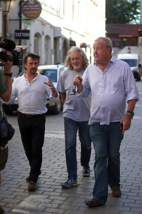 June 24, 2022, Krakow, Poland: The Grand Tour stars, Jeremy Clarkson, Richard Hammond and James May, visit Cracow, Poland, while on tour filming the show. The Grand Tour is a British motoring television series, created by Jeremy Clarkson, Richard Hammond, James May, and Andy Wilman, made for Amazon exclusively for its online streaming service Amazon Prime Video which premiered in 2016. The programme was conceived in the wake of the departure of Clarkson, Hammond, May and Wilman from the BBC series Top Gear. Krakow Poland - ZUMAs197 20220624_zaa_s197_598 Copyright: xVitoxCorleonex