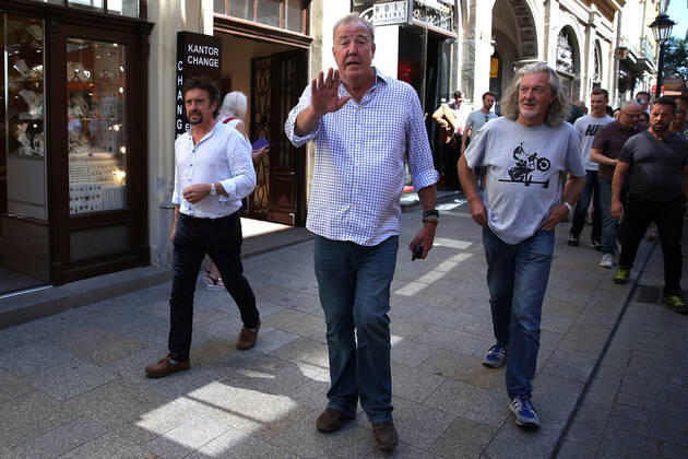 June 24, 2022, Krakow, Poland: The Grand Tour stars, Jeremy Clarkson, Richard Hammond and James May, visit Cracow, Poland, while on tour filming the show. The Grand Tour is a British motoring television series, created by Jeremy Clarkson, Richard Hammond, James May, and Andy Wilman, made for Amazon exclusively for its online streaming service Amazon Prime Video which premiered in 2016. The programme was conceived in the wake of the departure of Clarkson, Hammond, May and Wilman from the BBC series Top Gear. Krakow Poland - ZUMAs197 20220624_zaa_s197_599 Copyright: xVitoxCorleonex