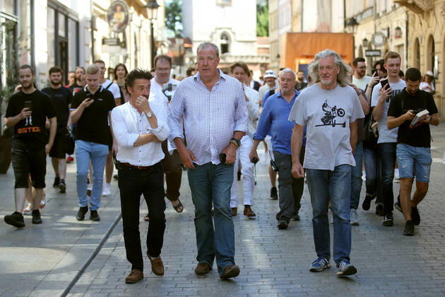 June 24, 2022, Krakow, Poland: The Grand Tour stars, Jeremy Clarkson, Richard Hammond and James May, visit Cracow, Poland, while on tour filming the show. The Grand Tour is a British motoring television series, created by Jeremy Clarkson, Richard Hammond, James May, and Andy Wilman, made for Amazon exclusively for its online streaming service Amazon Prime Video which premiered in 2016. The programme was conceived in the wake of the departure of Clarkson, Hammond, May and Wilman from the BBC series Top Gear. Krakow Poland - ZUMAs197 20220624_zaa_s197_600 Copyright: xVitoxCorleonex