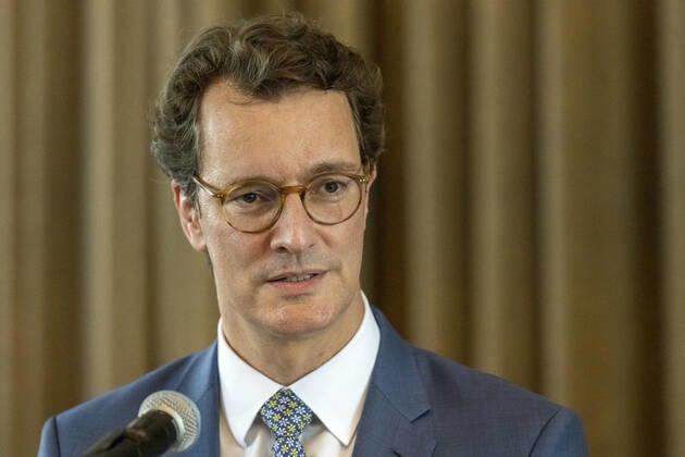 Koalitionsvertrag zwischen der CDU und Bündnis 90 Die Grünen in Düsseldorf am 27. Juni 2022. NRW-Ministerpräsident Hendrik Wüst im Saal des Künstlervereins Malkasten im Vorfeld der Unterzeichnung des Koalitionsvertrages während seiner Ansprache. Düsseldorf Nordrhein-Westfalen Deutschland Nur redaktioneller Gebrauch Copyright: Bonnfilm Klaus W Schmidt und Sepp Spiegl