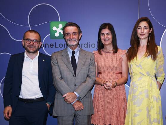 Milan, Italy Wine Media Conference world review dedicated to the communication of wine in Lombardy attended by Attilio Fontana President of the Lombardy Region, Councilor Rolfi of the Lombardy Region together with the president of Ascovilo Giovanna Prandini and the journalist and author Laura Donadoni, in video link from the United States Allan Wright president of the Wine Media Conference. The event will take place in Desenzano del Garda from 27 September to 3 October 2022 In the picture: Giovanna Prandini president Ascovilo, Attilio Fontana President of the Lombardy Region, Councilor Rolfi of the Lombardy Region, Laura Donadoni  Copyright: xNickxZonnax xipa-agency.netx xNickxZonnax