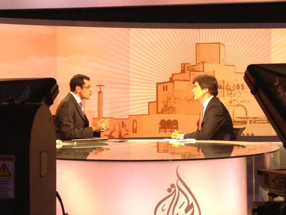 Assistant Secretary of State for Economic and Business Affairs Jose Fernandez participates in an interview on the Al Jazeera English program, Counting the Cost, in Doha, Qatar, on February 28, 2012. Copyright: xpiemagsx deptofstpie23052022-3855 !ACHTUNG AUFNAHMEDATUM GESCHÄTZT!