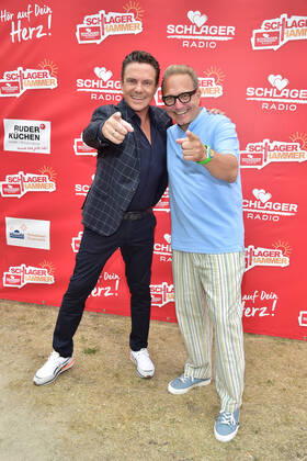 PK zum 8.ten schlagerHammer 2022 Stefan Mross, Oliver Dunk beim 8 Schlager Hammer, Austragungsort in ORANIENBURG an der Orangerie Berlin 13.08.2022