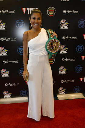 LAS VEGAS, NV - AUGUST 27: Mia St. John Arriving at the Induction Ceremony & Dinner for the 2022 Nevada Boxing Hall Of Fame at Resorts World Las Vegas in Las Vegas,Nevada, on August 27, 2022. Copyright: xDeeCeexCarterx