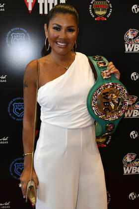 LAS VEGAS, NV - AUGUST 27: Mia St. John Arriving at the Induction Ceremony & Dinner for the 2022 Nevada Boxing Hall Of Fame at Resorts World Las Vegas in Las Vegas,Nevada, on August 27, 2022. Copyright: xDeeCeexCarterx