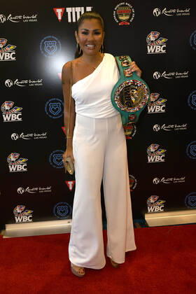 LAS VEGAS, NV - AUGUST 27: Mia St. John Arriving at the Induction Ceremony & Dinner for the 2022 Nevada Boxing Hall Of Fame at Resorts World Las Vegas in Las Vegas,Nevada, on August 27, 2022. Copyright: xDeeCeexCarterx
