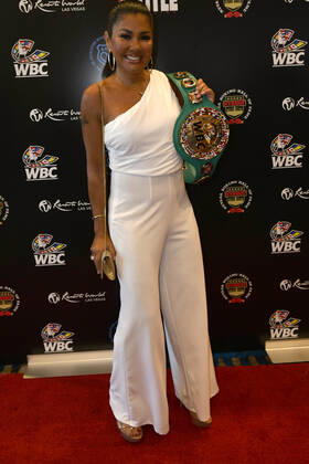 LAS VEGAS, NV - AUGUST 27: Mia St. John Arriving at the Induction Ceremony & Dinner for the 2022 Nevada Boxing Hall Of Fame at Resorts World Las Vegas in Las Vegas,Nevada, on August 27, 2022. Copyright: xDeeCeexCarterx