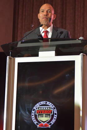 LAS VEGAS, NV - AUGUST 27: Jose Luis Castillo speaking at the Induction Ceremony & Dinner for the Nevada Boxing Hall Of Fame at Resorts World Las Vegas in Las Vegas,Nevada, on August 27, 2022. Copyright: xDeeCeexCarterx