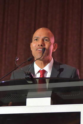 LAS VEGAS, NV - AUGUST 27: Jose Luis Castillo speaking at the Induction Ceremony & Dinner for the Nevada Boxing Hall Of Fame at Resorts World Las Vegas in Las Vegas,Nevada, on August 27, 2022. Copyright: xDeeCeexCarterx