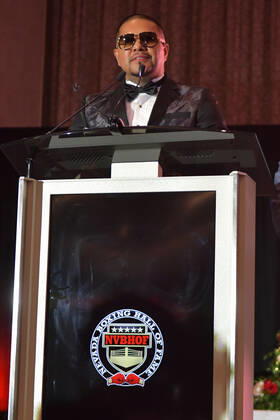 LAS VEGAS, NV - AUGUST 27: Jose Vargas speaking at the Induction Ceremony & Dinner for the Nevada Boxing Hall Of Fame at Resorts World Las Vegas in Las Vegas,Nevada, on August 27, 2022. Copyright: xDeeCeexCarterx