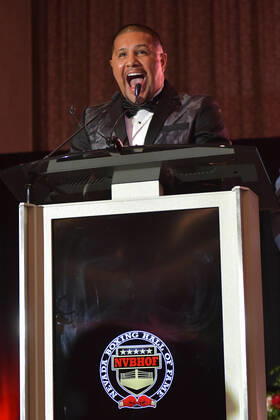 LAS VEGAS, NV - AUGUST 27: Jose Vargas speaking at the Induction Ceremony & Dinner for the Nevada Boxing Hall Of Fame at Resorts World Las Vegas in Las Vegas,Nevada, on August 27, 2022. Copyright: xDeeCeexCarterx