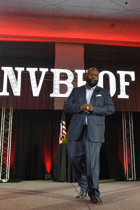 LAS VEGAS, NV - AUGUST 27: James Toney speaking at the Induction Ceremony & Dinner for the 2022 Nevada Boxing Hall Of Fame at Resorts World Las Vegas in Las Vegas,Nevada, on August 27, 2022. Copyright: xDeeCeexCarterx