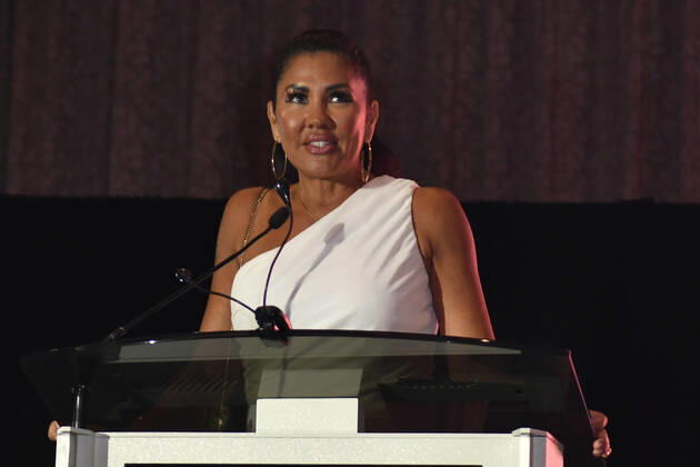 LAS VEGAS, NV - AUGUST 27: Mia St.John speaking at the Induction Ceremony & Dinner for the 2022 Nevada Boxing Hall Of Fame at Resorts World Las Vegas in Las Vegas,Nevada, on August 27, 2022. Copyright: xDeeCeexCarterx