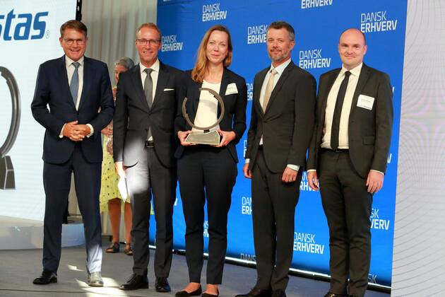01-09-2022 Copenhagen Prince Frederik presides over the presentation of the Danish Business Award in connection with the Danish business anniversary in the Oksnehallen. The Dansk Erhverv prize is awarded to one or more companies that alone or jointly have demonstrated green action and thus support the green transition. The prize includes DKK 100,000. Winner 2022. VESTA Â Copyright: xPPEx