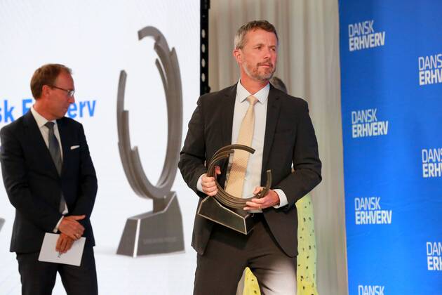 01-09-2022 Copenhagen Prince Frederik presides over the presentation of the Danish Business Award in connection with the Danish business anniversary in the Oksnehallen. The Dansk Erhverv prize is awarded to one or more companies that alone or jointly have demonstrated green action and thus support the green transition. The prize includes DKK 100,000. Winner 2022. VESTA Â Copyright: xPPEx