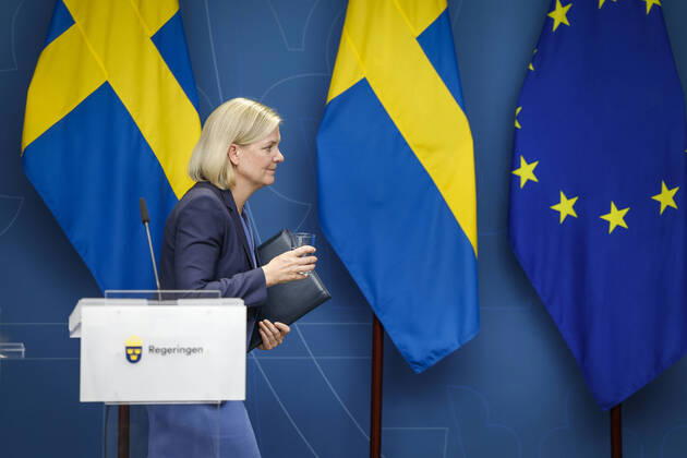 STOCKHOLM 20220914 Prime Minister Magdalena Andersson S holds a press conference on the election results on Wednesday evening Stockholm Sweden x10070x Copyright: xJessicaxGow TTx STATSMINISTERN PRESSTRÄFF