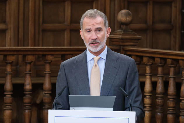 September 20, 2022, Madrid, Spain: King Felipe VI of Spain seen during the delivery of the Camino Real Award on its fifth edition at the auditorium of the University of Alcala, in Alcala de Henares, Madrid. The Camino Real award has been granted by the Franklin Institute of the University of Alcala, which recognizes the professional work of Spaniards who in an outstanding and exemplary way project and enhance the positive image of Spain in the United States. The projection of the image of Spain in North America by the tennis player, means his triumph in the US Open (2019), as well as in previous editions of 2010, 2013, 2017 and in other tournaments played in North America. Madrid Spain - ZUMAs197 20220920_zaa_s197_125 Copyright: xAtilanoxGarciax