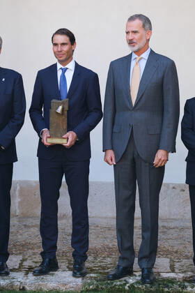 September 20, 2022, Madrid, Spain: Tennis player Rafael Nadal and King Felipe VI of Spain seen during the delivery of the Camino Real Award on its fifth edition, at the auditorium of the University of Alcala, in Alcala de Henares, Madrid. The Camino Real award has been granted by the Franklin Institute of the University of Alcala, which recognizes the professional work of Spaniards who in an outstanding and exemplary way project and enhance the positive image of Spain in the United States. The projection of the image of Spain in North America by the tennis player, means his triumph in the US Open (2019), as well as in previous editions of 2010, 2013, 2017 and in other tournaments played in North America. Madrid Spain - ZUMAs197 20220920_zaa_s197_129 Copyright: xAtilanoxGarciax