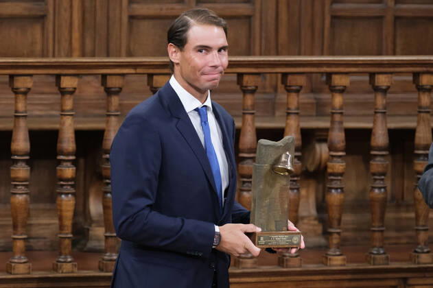 September 20, 2022, Madrid, Spain: Tennis player Rafael Nadal, seen during the delivery of the Camino Real Award on its fifth edition at the auditorium of the University of Alcala, in Alcala de Henares, Madrid. The Camino Real award has been granted by the Franklin Institute of the University of Alcala, which recognizes the professional work of Spaniards who in an outstanding and exemplary way project and enhance the positive image of Spain in the United States. The projection of the image of Spain in North America by the tennis player, means his triumph in the US Open (2019), as well as in previous editions of 2010, 2013, 2017 and in other tournaments played in North America. Madrid Spain - ZUMAs197 20220920_zaa_s197_114 Copyright: xAtilanoxGarciax